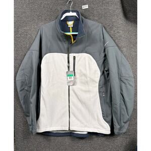 Nike Embroidered Swoosh Fleece Jacket Full Zip Mens XL Gray Black Y2k Gorpcore